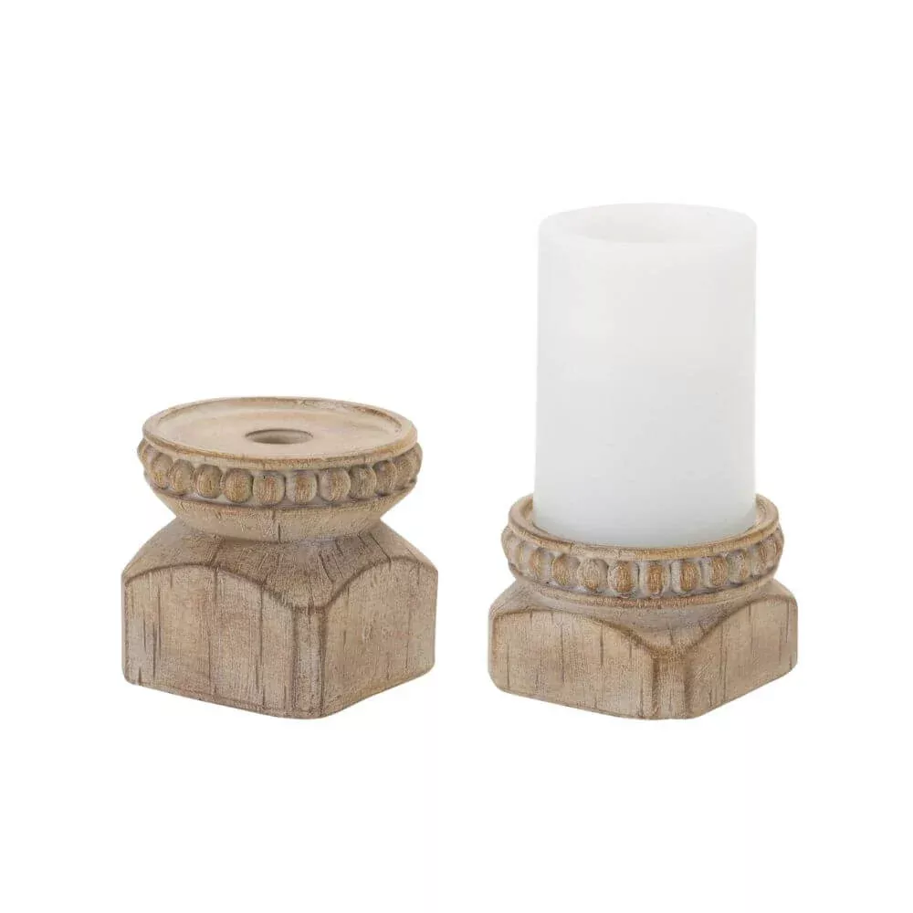 Rustic Wood Candle Holders, Set of 2
