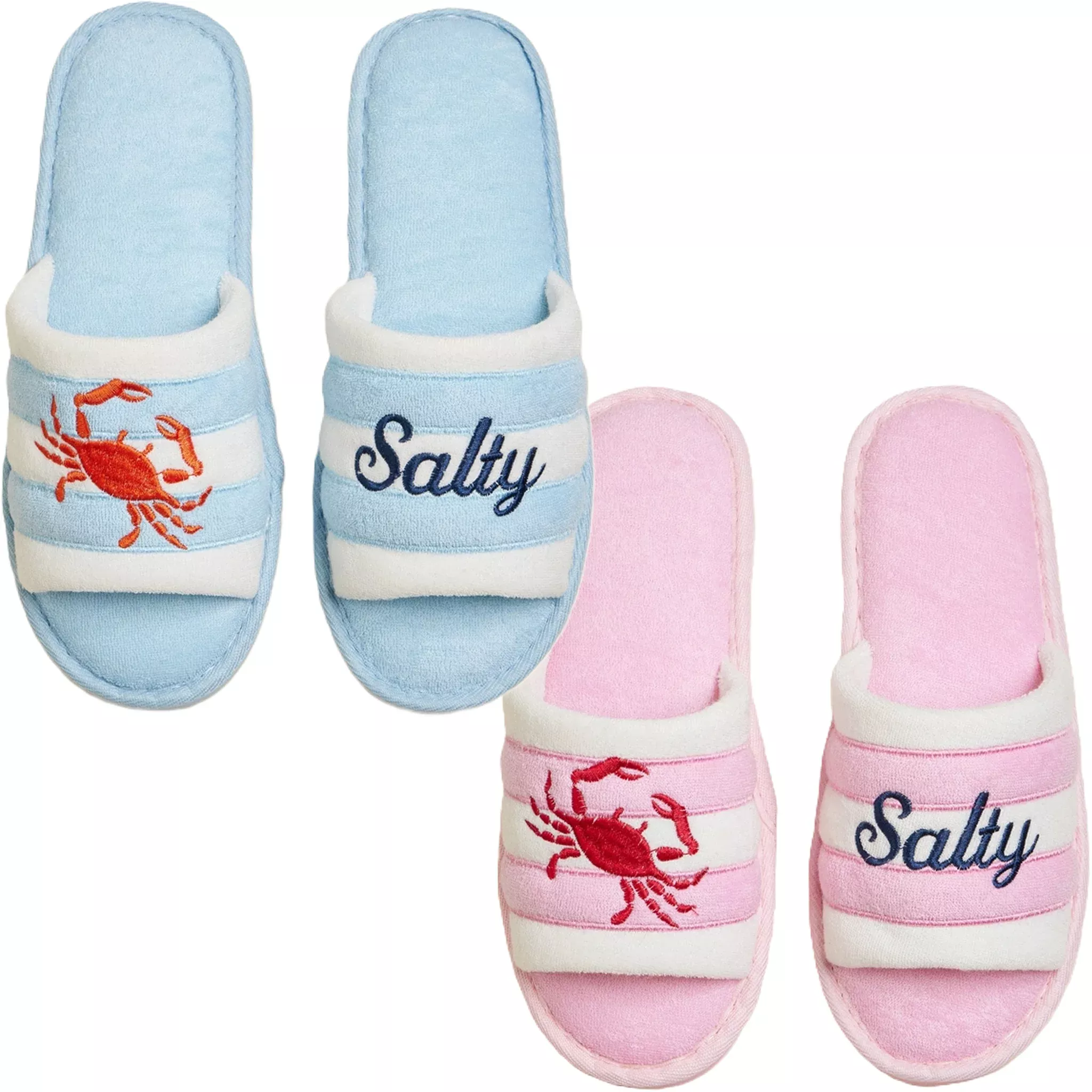 Salty Crab Embroidered Terry Slippers