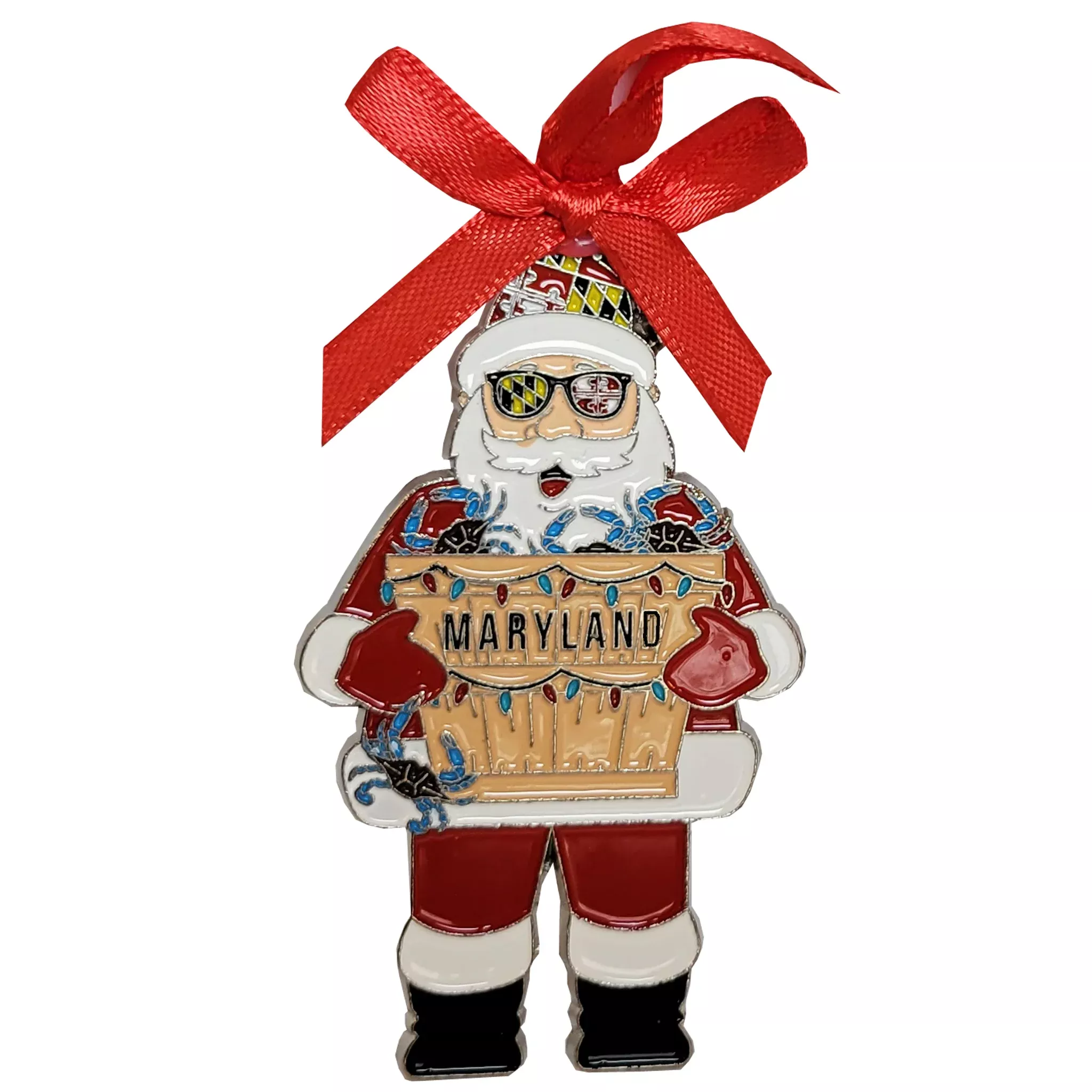 Santa Crab Bushel Metal Ornament