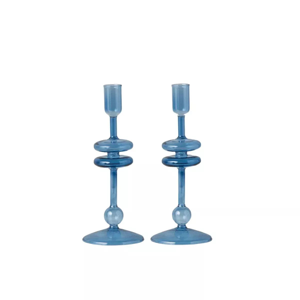 Sapphire Blue Glass Candlestick Holders, Set of 2