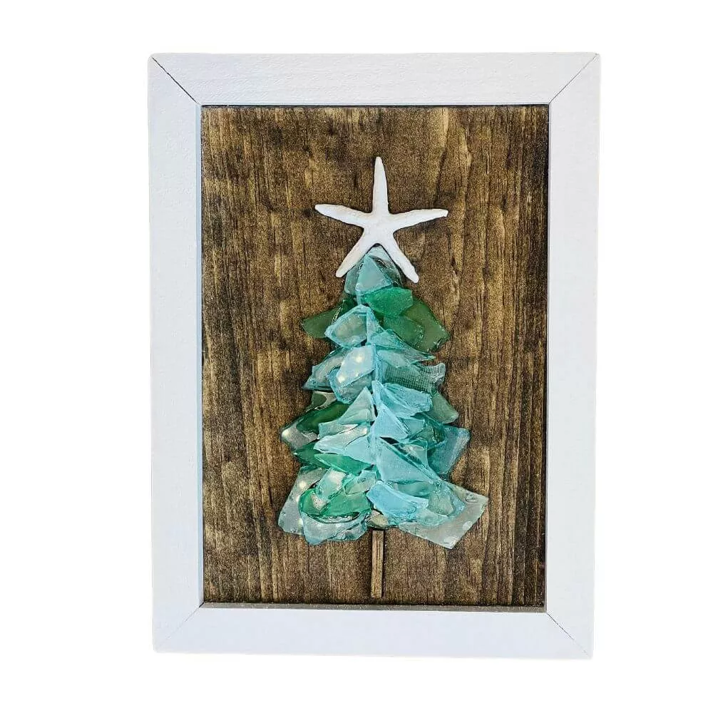 Seaglass Tree in White Frame