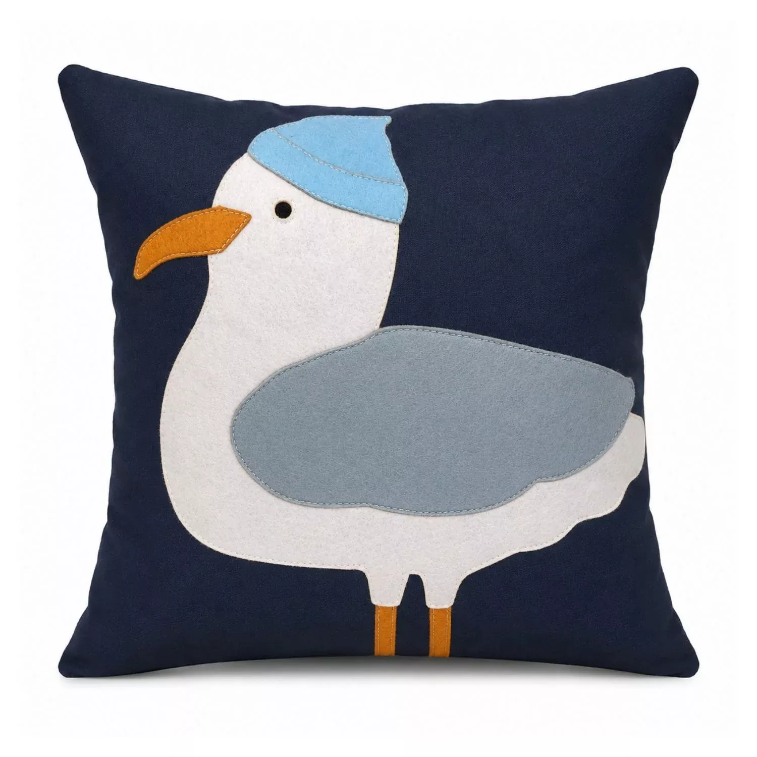 Seagull with Hat Pillow, 18", Handstitched, Heavyweight Cotton Canvas