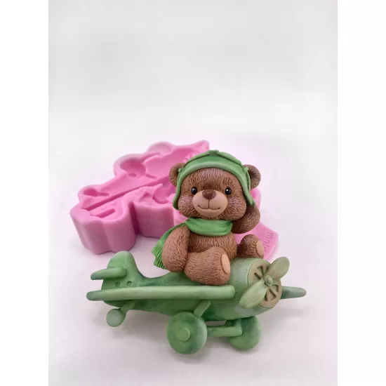 Silicone mold Bear on an airplane