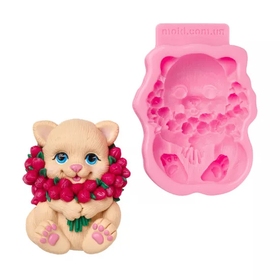 Silicone mold Cat with tulips 2d
