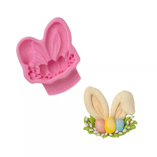Silicone mold Mini bunny head with eggs