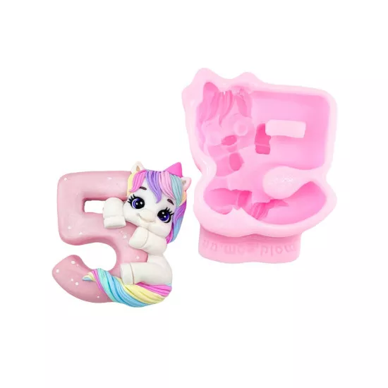 Silicone mold Number 5 with Unicorn