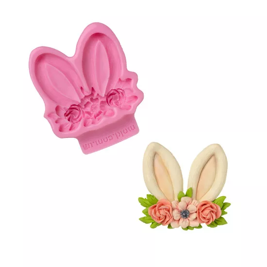 Silicone mold Small bunny ears with flowers