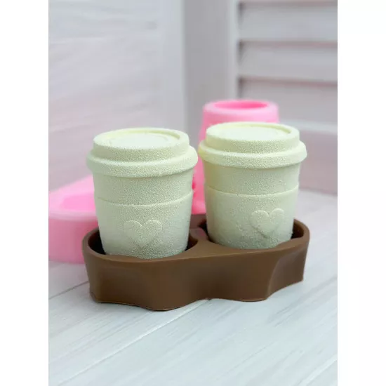 Silicone mold Two cups and coffee stand set