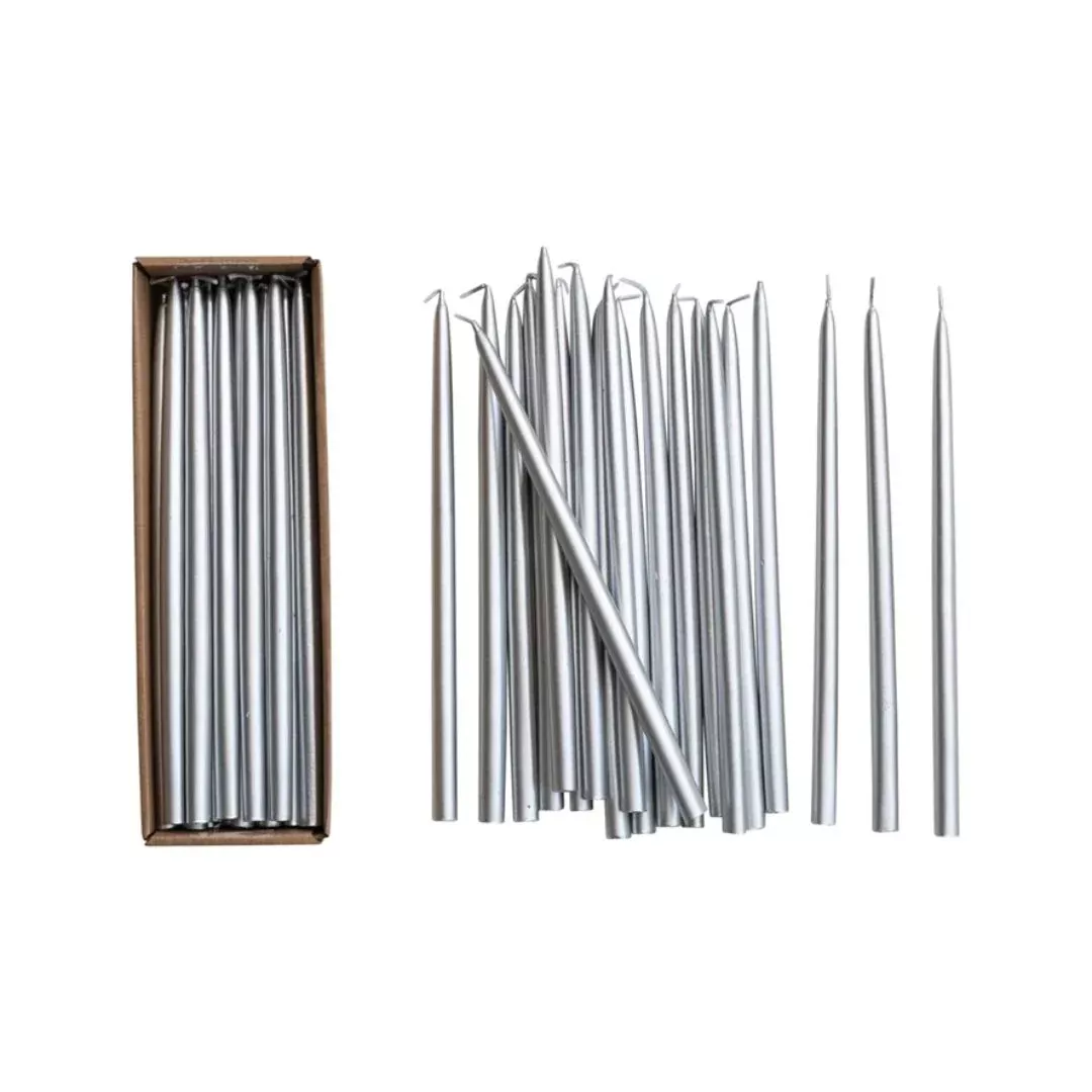 Silver Unscented Thin tapers- set of 24