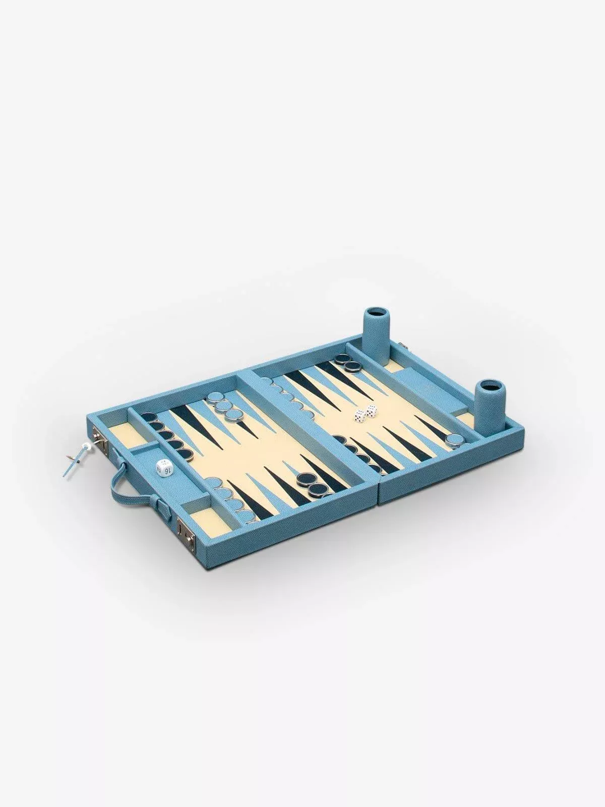 Sky Blue Leather Travel Size Backgammon Board