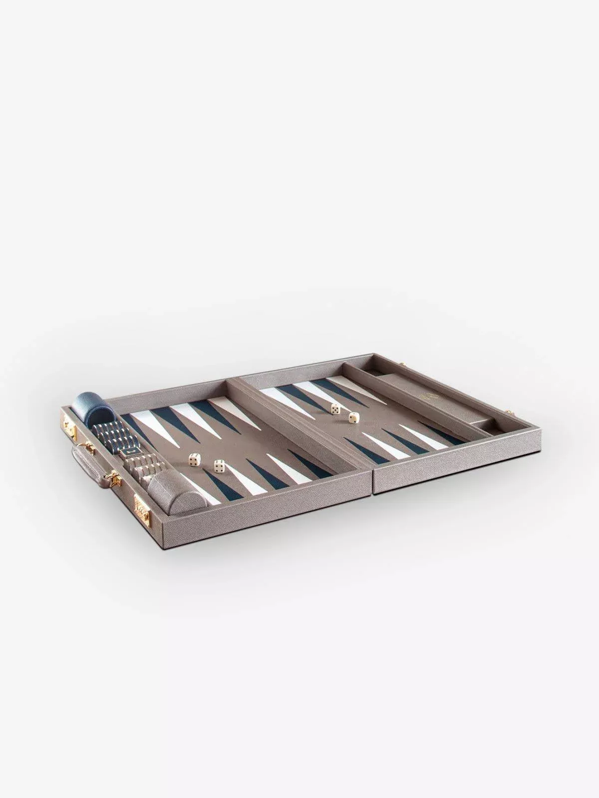 Slate with White and Blue Leather Backgammon Board