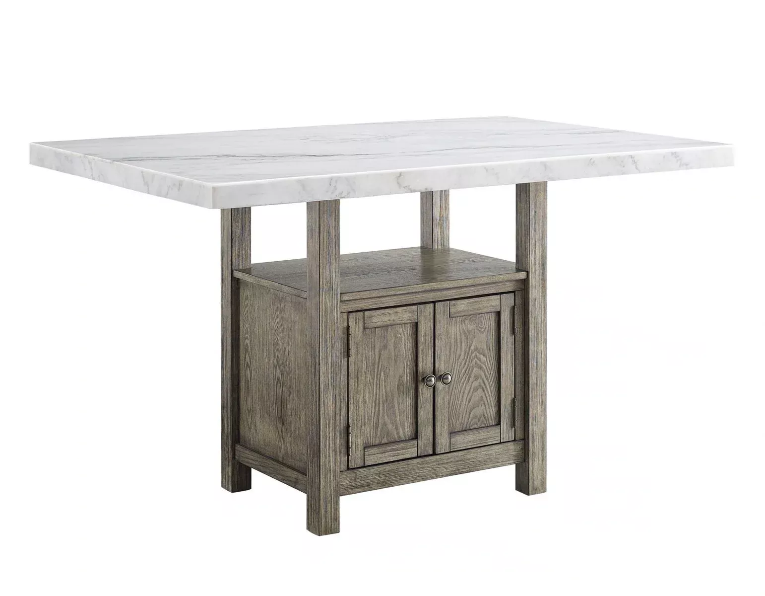Steve Silver Grayson White Marble Counter Storage Table in Driftwood
