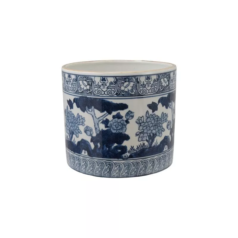 Stoneware Planter with Patterns and Botanicals