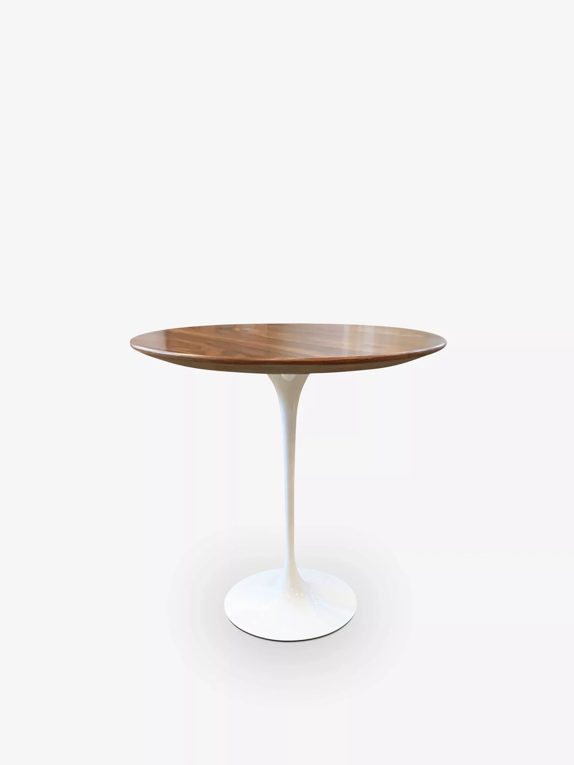 Tall Eero Saarinen Round Side Table with Rosewood Top & White Base