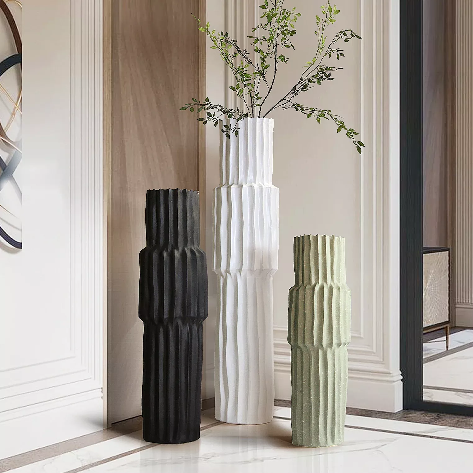 Tall Fluted /Ribbed Floor Vases