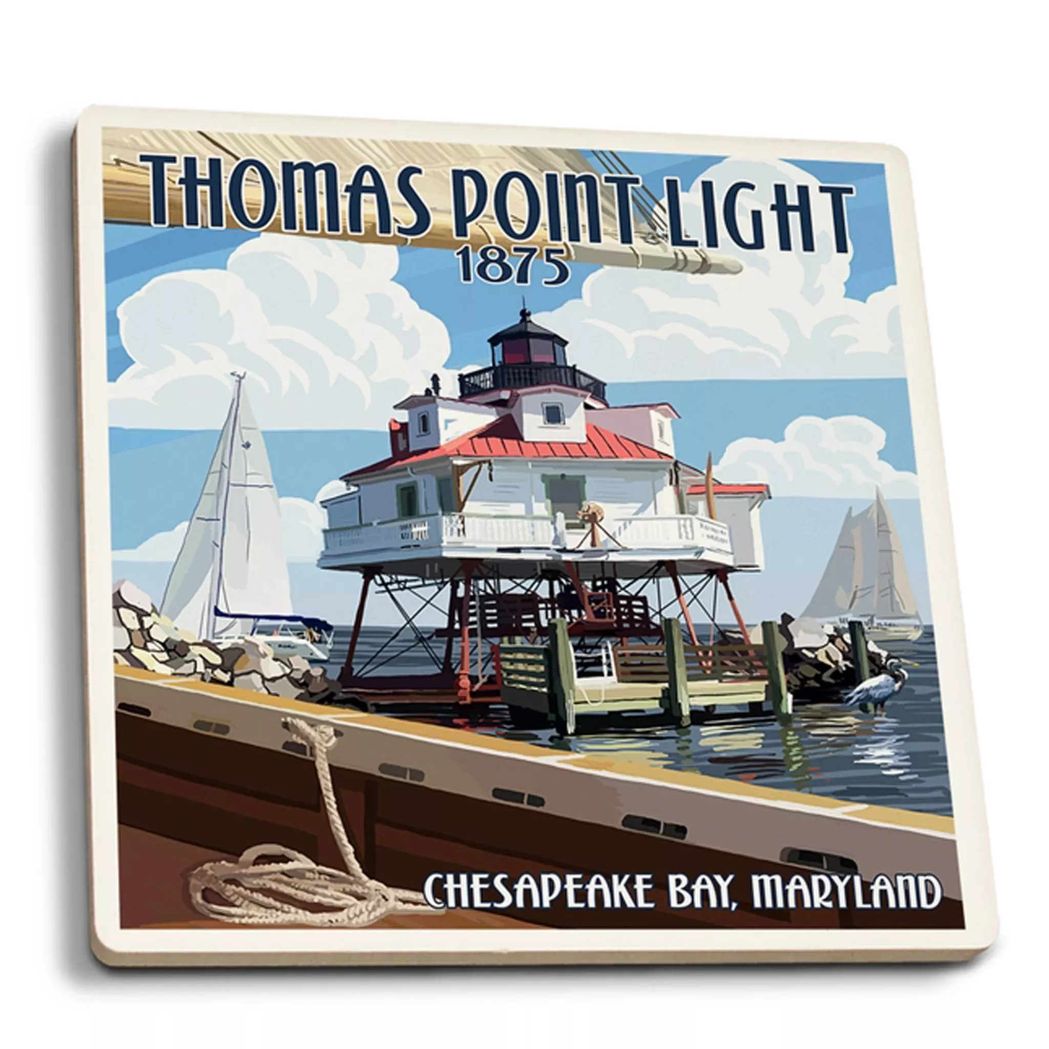 Thomas Point Light Ceramic Drink Coaster