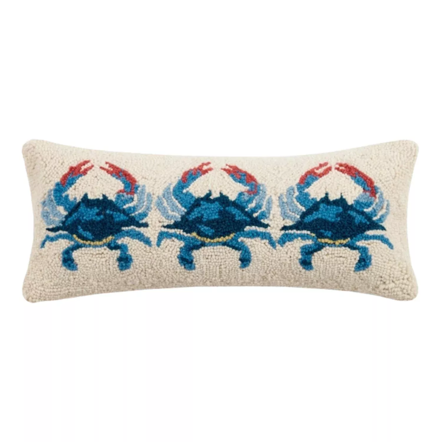 Three Blue Crabs Coastal Hook Pillow, 8" x 20"