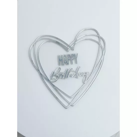 Topper heart Happy Birthday silver