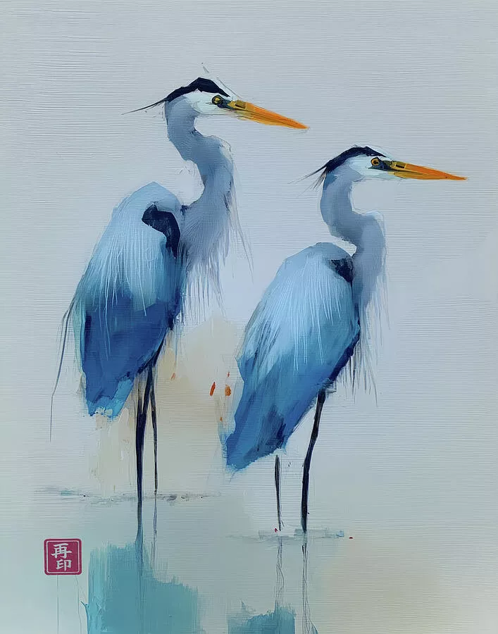 Two Elegant Blue Herons