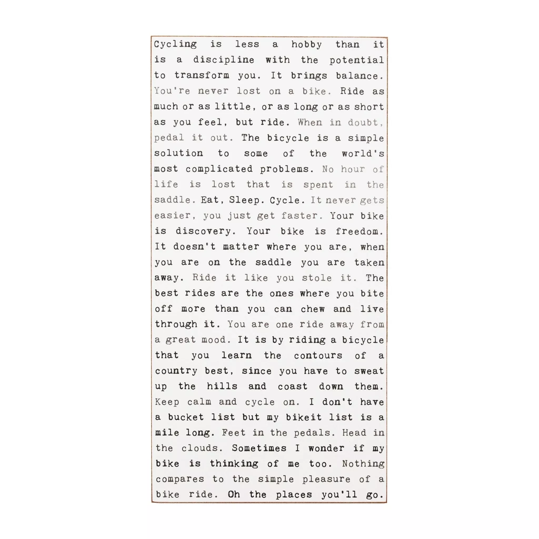 Typewriter Sign - Cycling