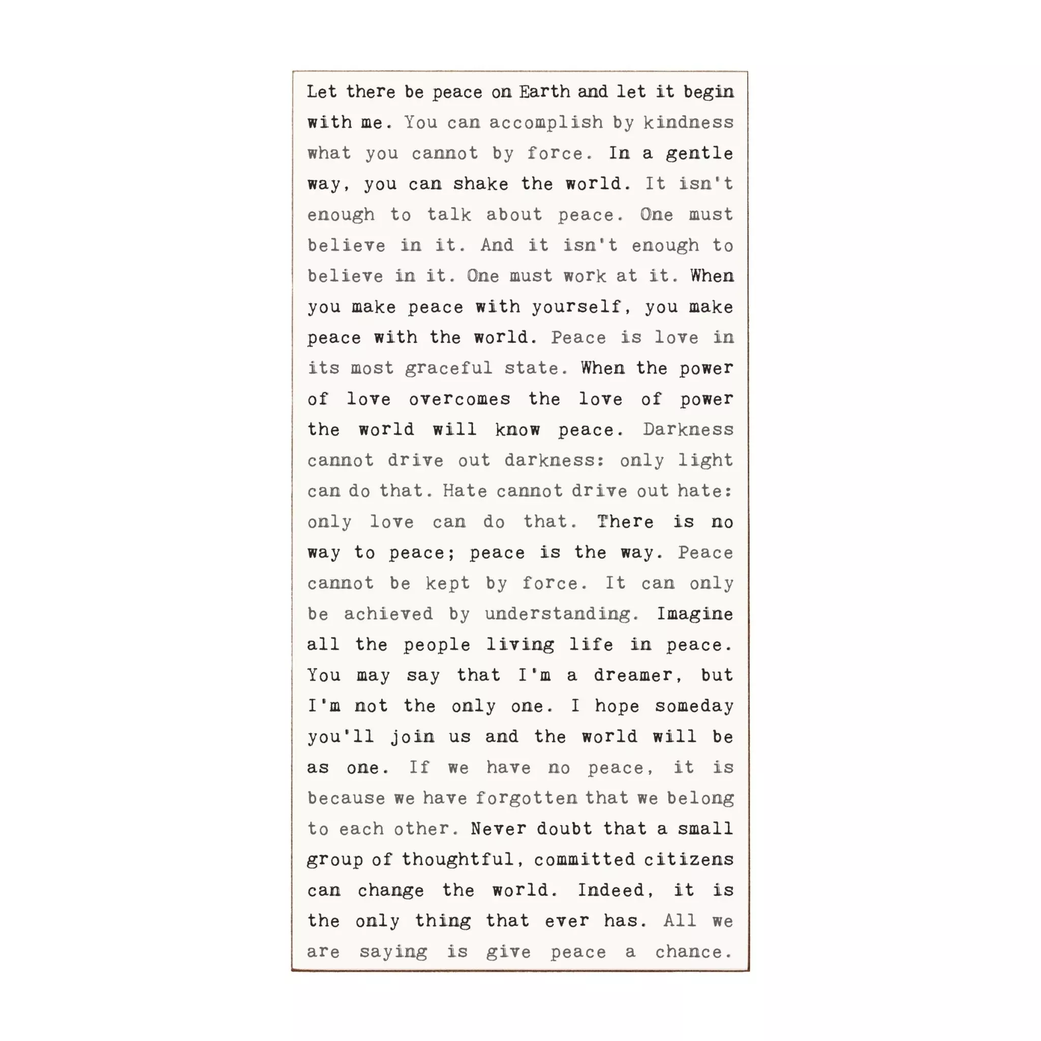 Typewriter Sign - Peace