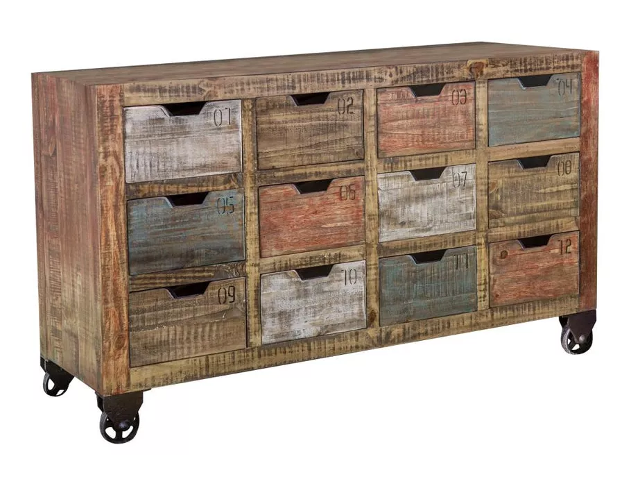 Urban Multicolor Console w/12 Numbered Drawers, Multi- color Finish