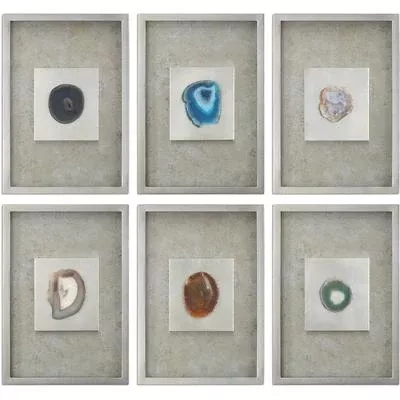 Uttermost - Agate Stone Silver Wall Art - Set of 6 - 14555