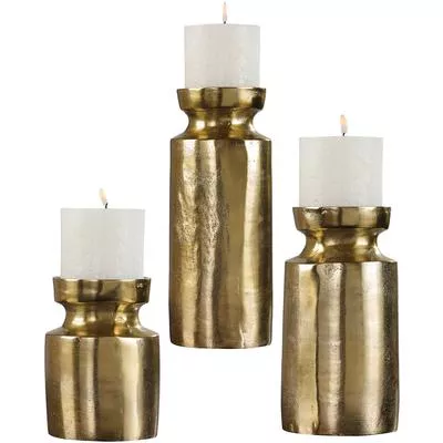 Uttermost - Amina Antique Brass Candleholders - Set of 3 - 18958