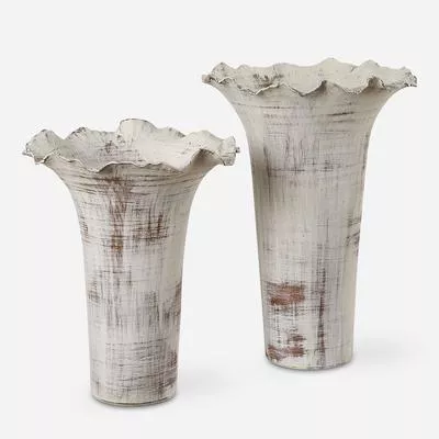 Uttermost - Set of 2 Ruffled Petal Vases - White - 18174