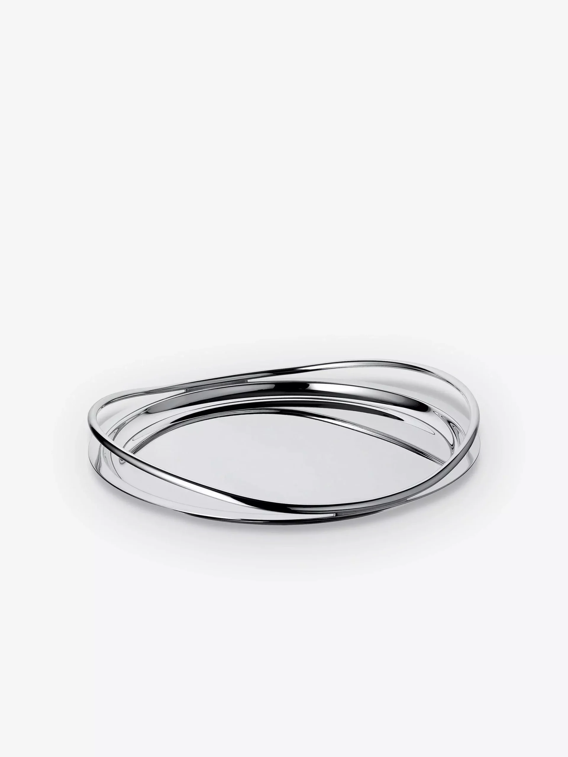 Vertigo Round Tray in Silver Plate