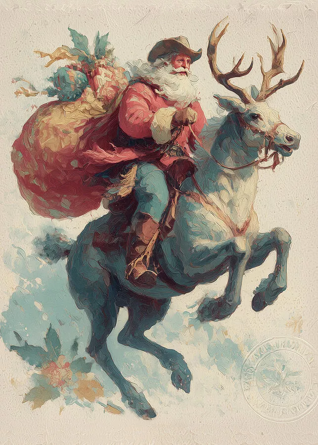 Vintage Santa Riding Reindeer