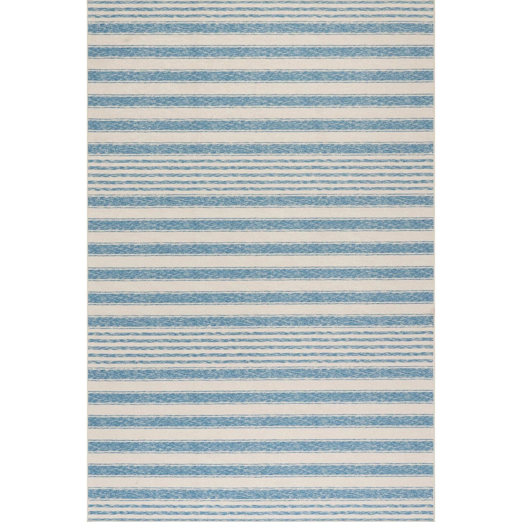 Vion Coastal Striped Machine Washable Rug - Blue