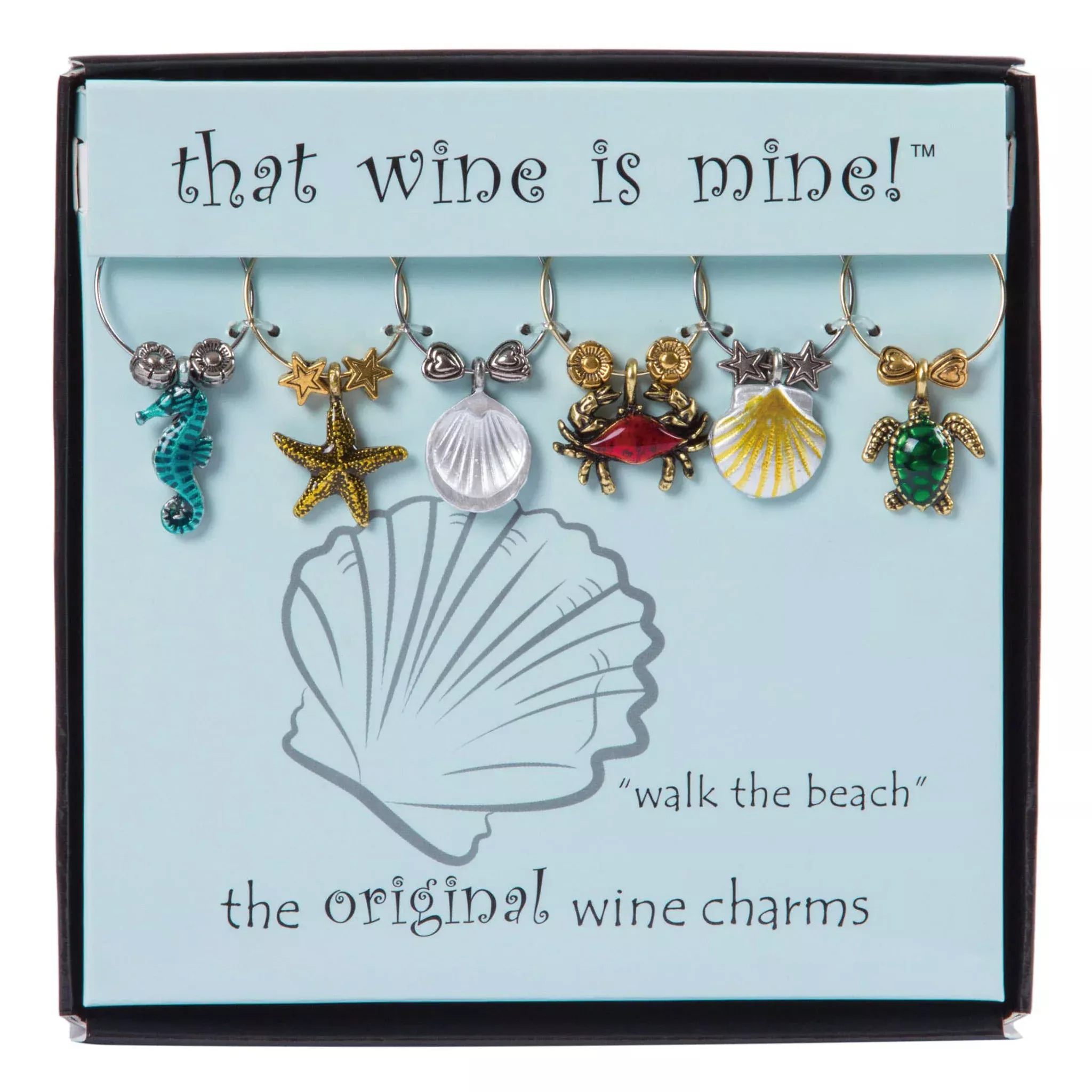 Walk The Beach (with Crab) Wine Charms Set of 6