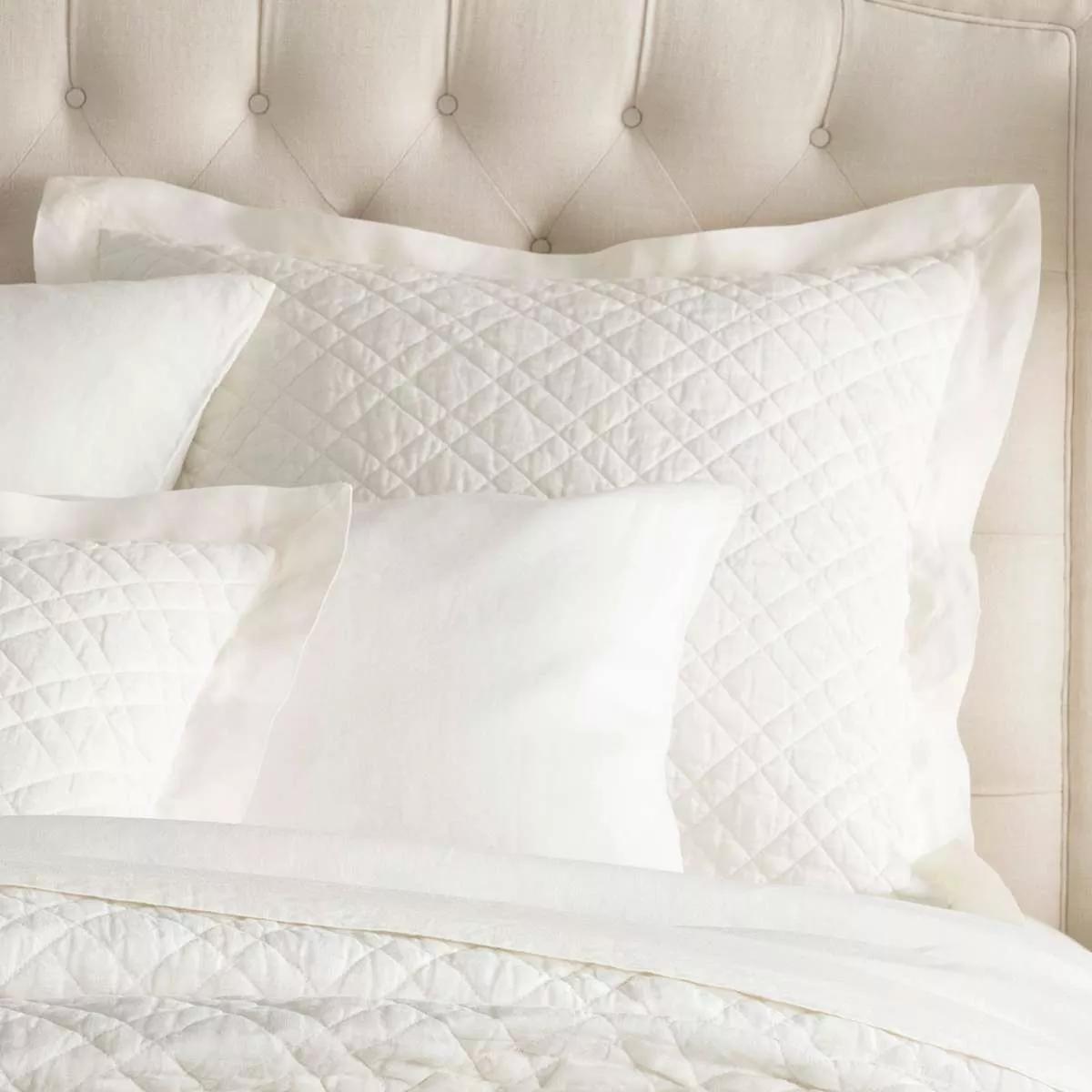 Washed Linen Ivory Quilted Sham
