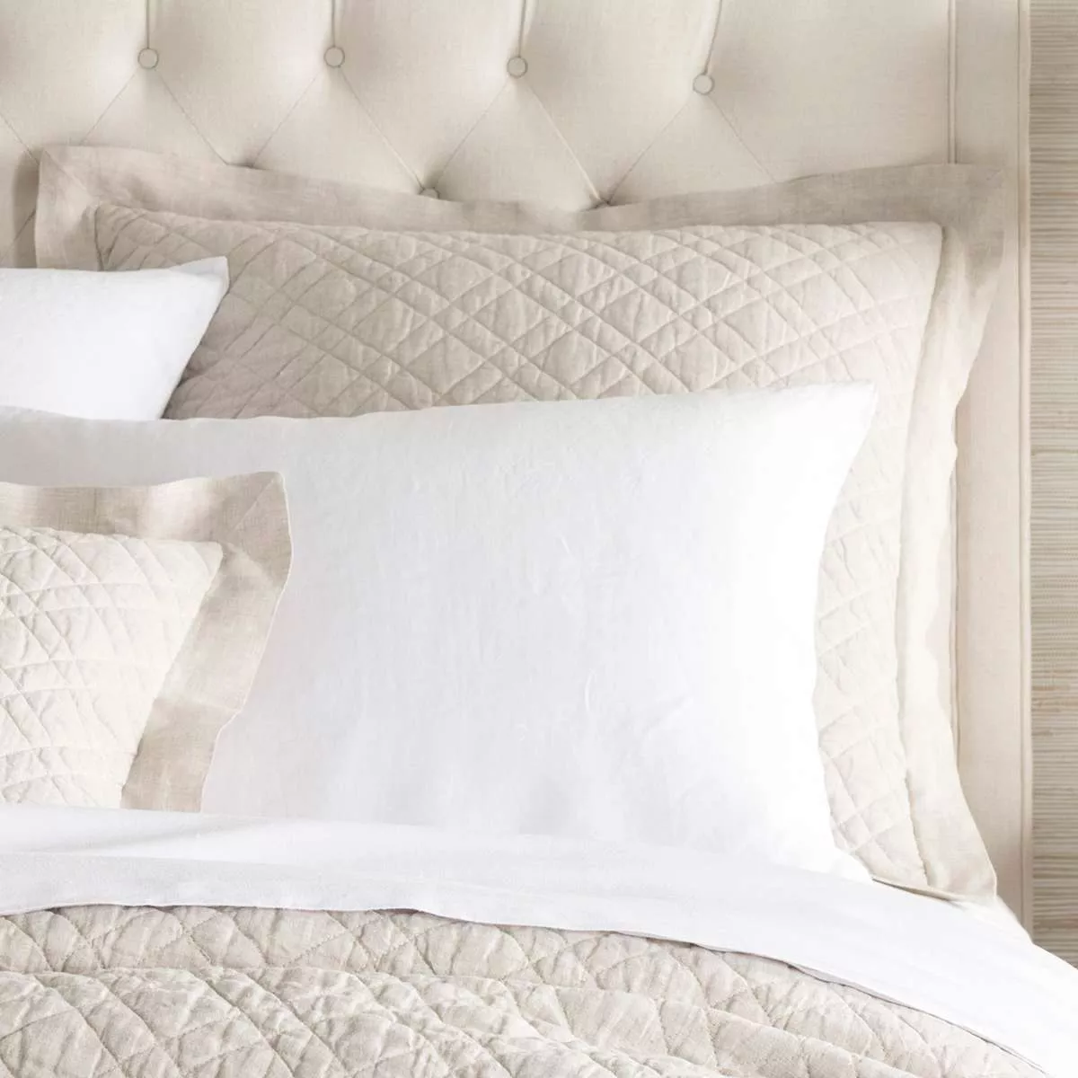 Washed Linen Natural Quilted Sham