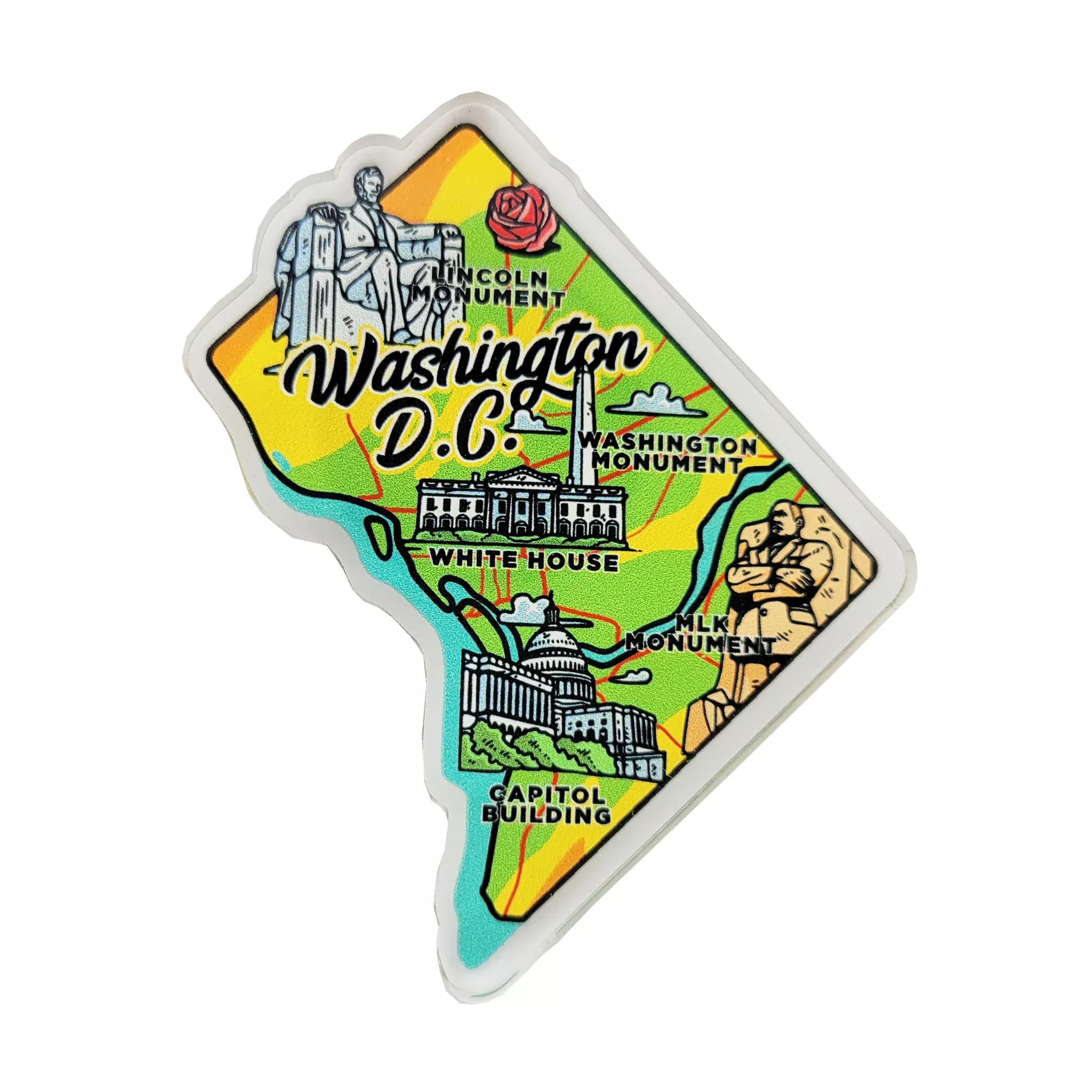Washington DC Icons Map Acrylic Magnet