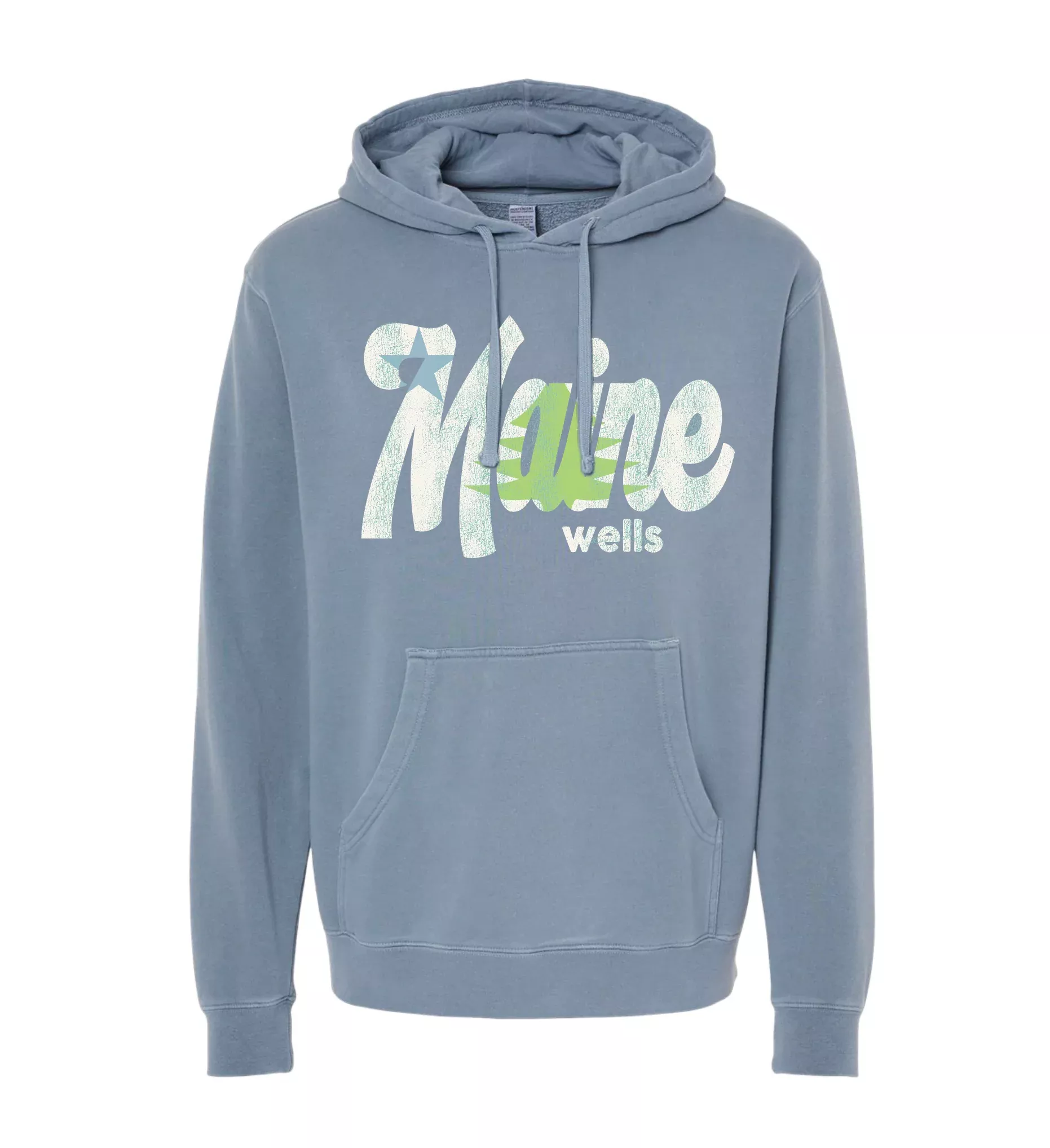 Wells, Maine Pine & Star Slate Blue Hoodie