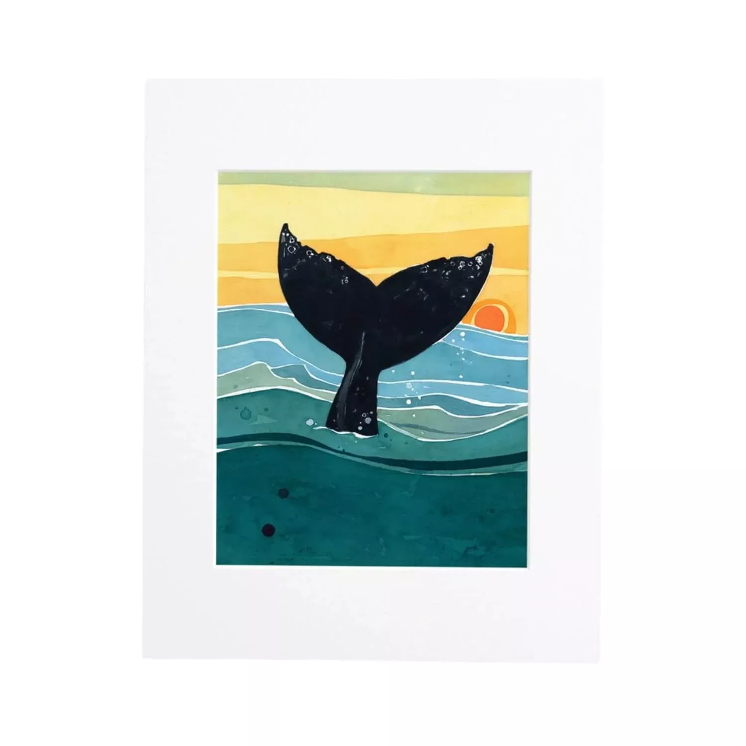 Whale Tail Sunset Watercolor Art Print, 8 x 10