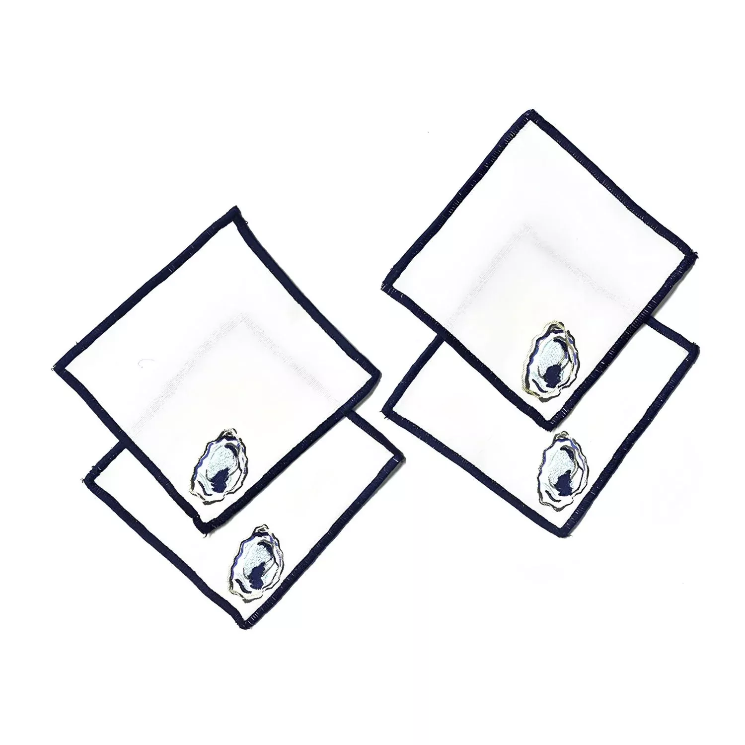 White and Blue Oyster Cocktail Napkins, Set of 4