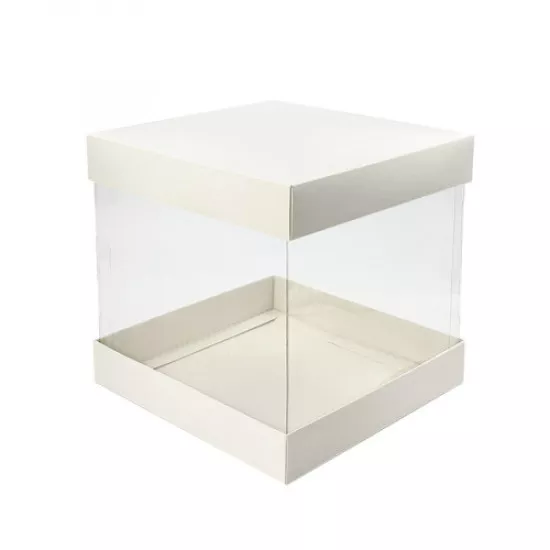 White box for cakes 20*20*20 cm, with a transparent middle