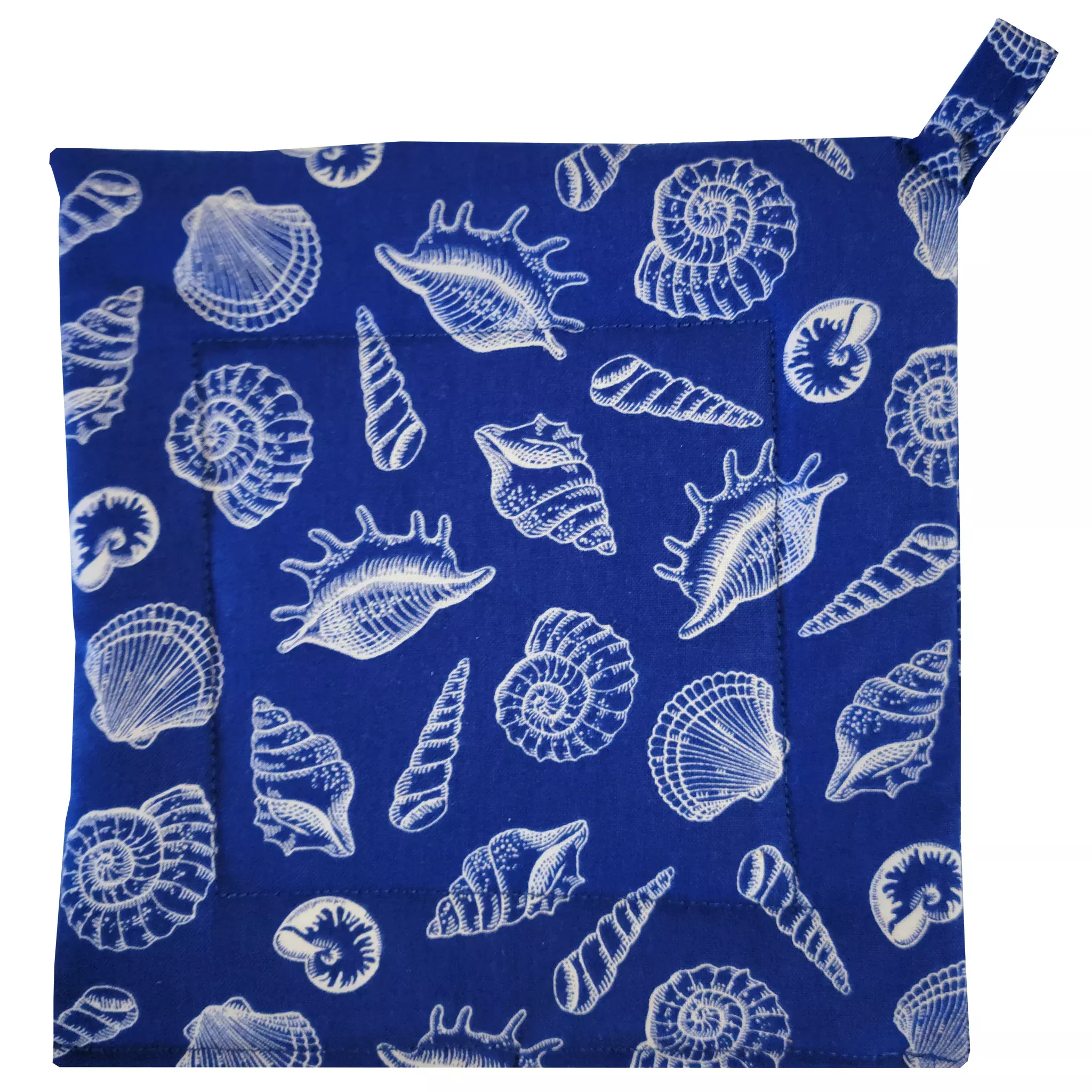White Shells Navy Background Potholder
