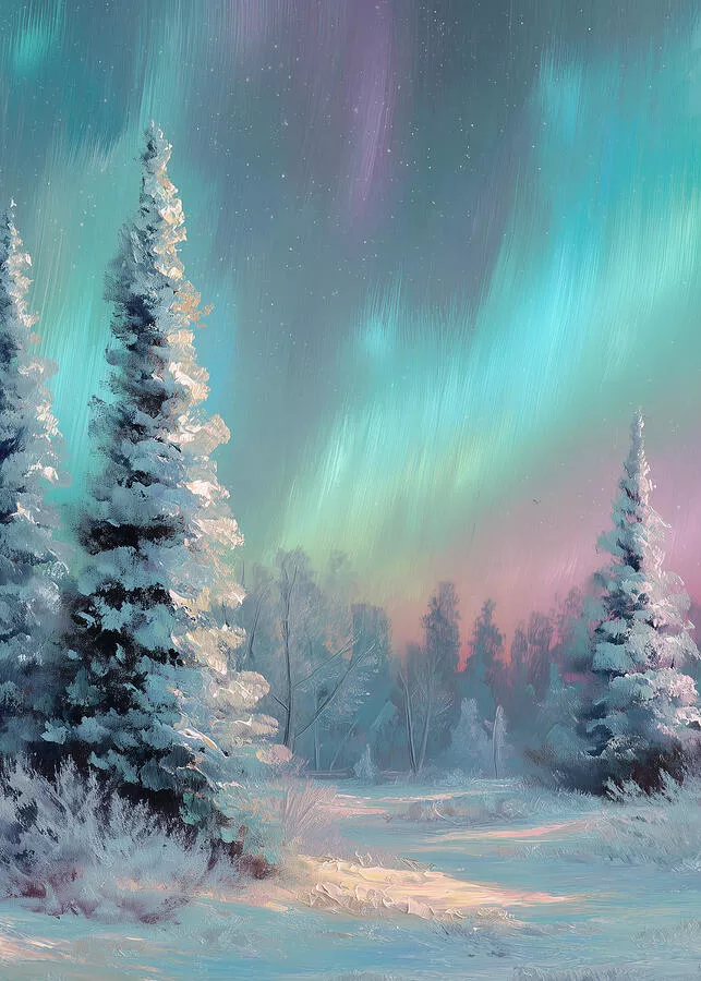 Winter Path Beneath the Northern Lights