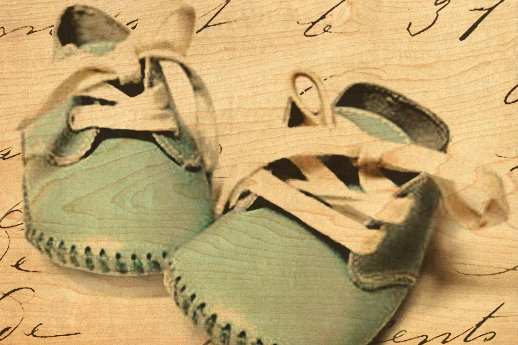 Wood Postcard - Baby Blue Shoes