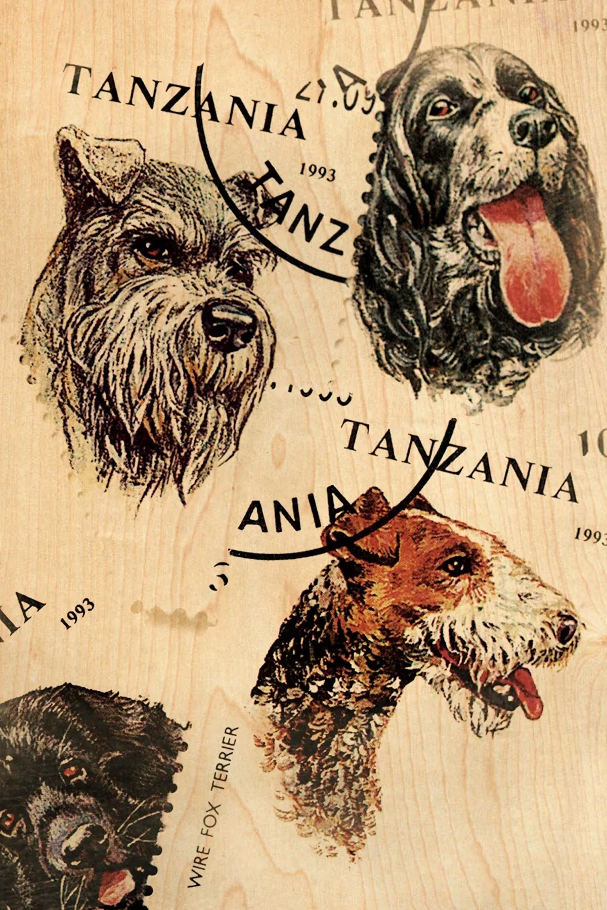 Wood Postcard - Four Dogs