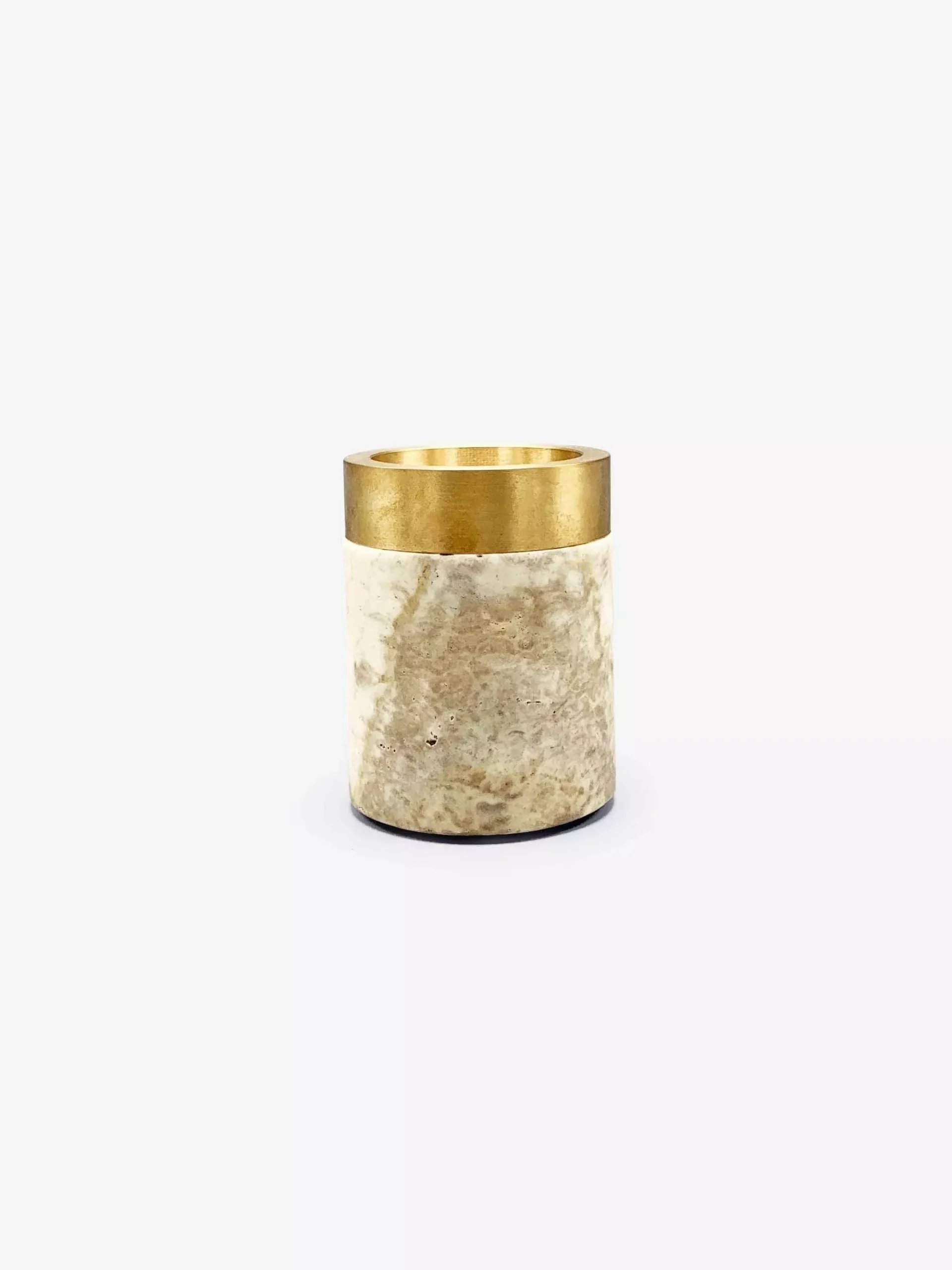 X-Small Coppa Container with Bronze Rim and Travertine