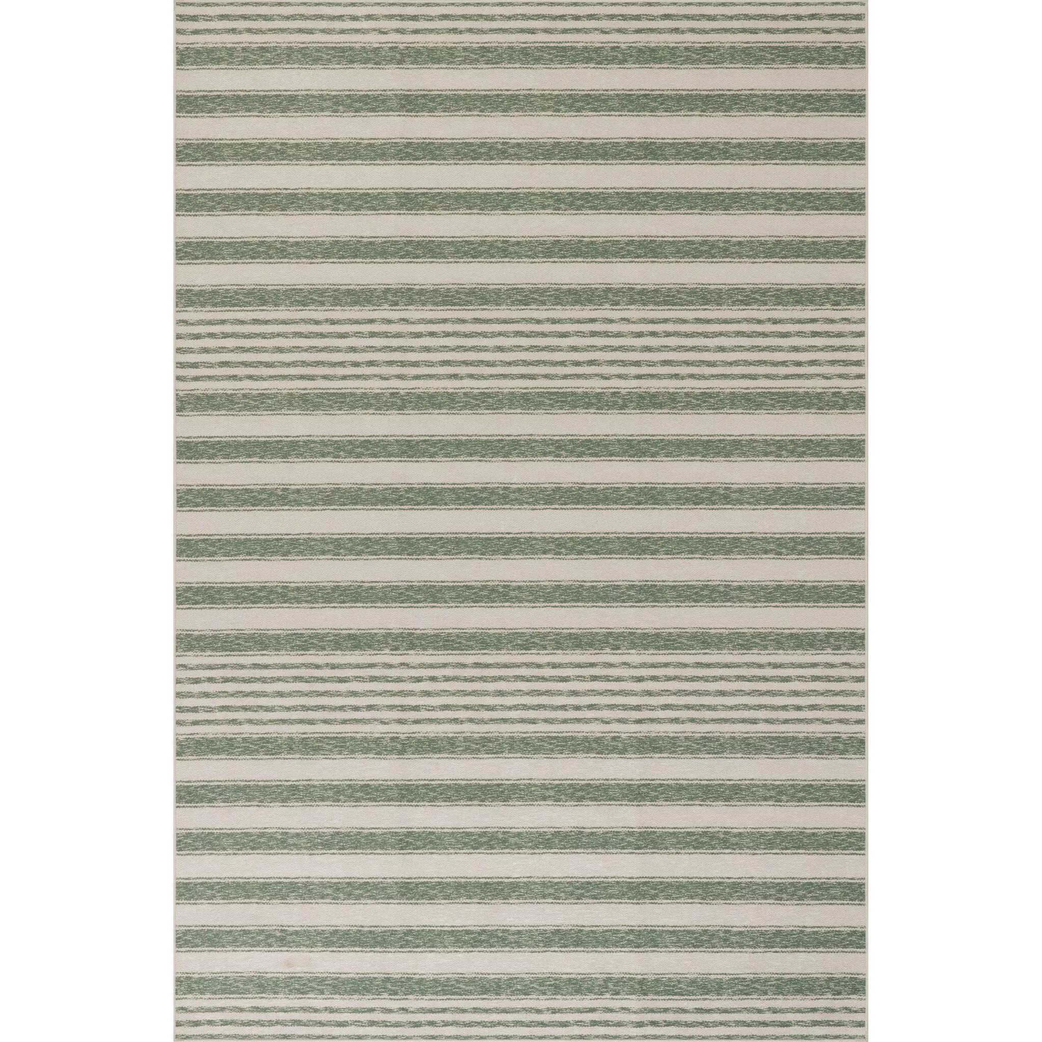 Xaren Coastal Striped Machine Washable Rug - Green